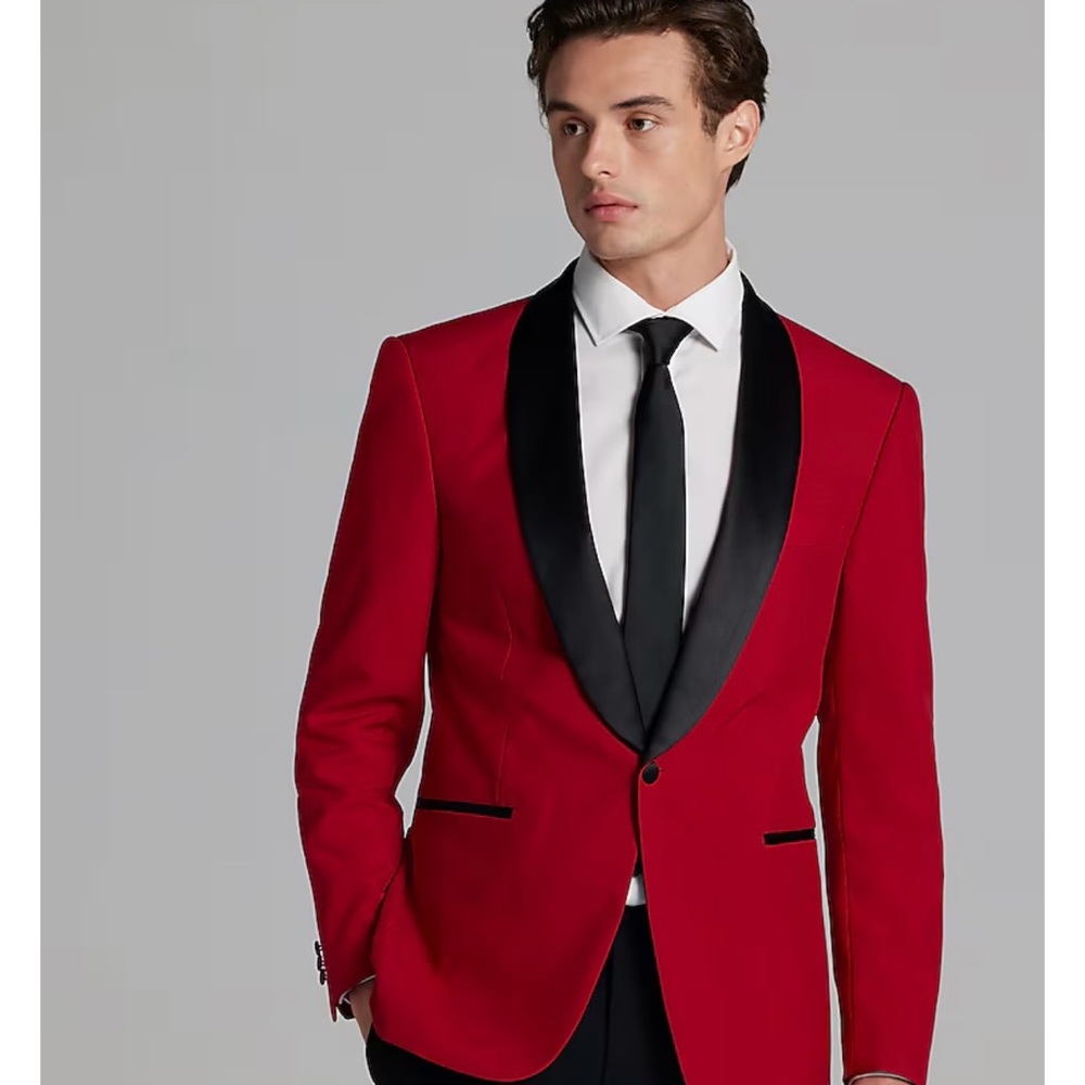 Men's Red Blazer with Black Lapel